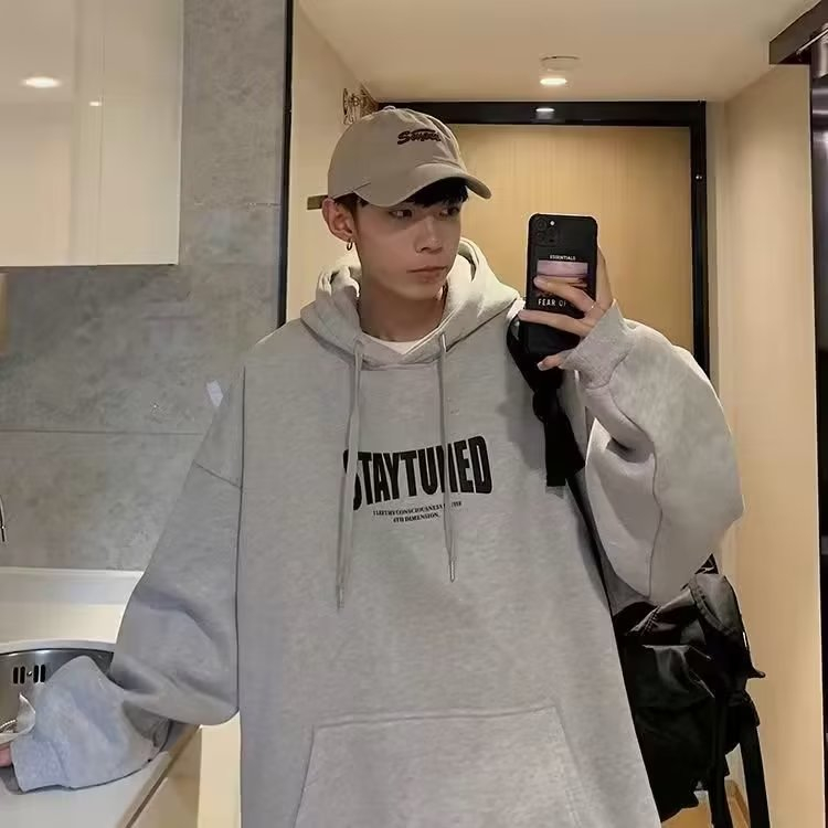 Áo Hoodie Dáng Rộng In Chữ Phong Cách Hàn Quốc Thời Trang Mùa Thu Cho Nam