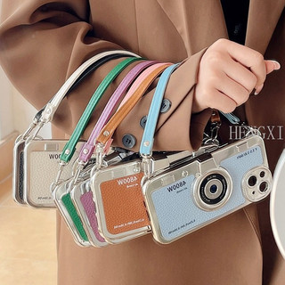 Creative and Personalized 3D Electroplated Camera Leather Hand Starp Phone Case Suitable for iPhone 15 Pro Max 11 14 13 12 Pro Max 14 Plus Shockproof Full Case