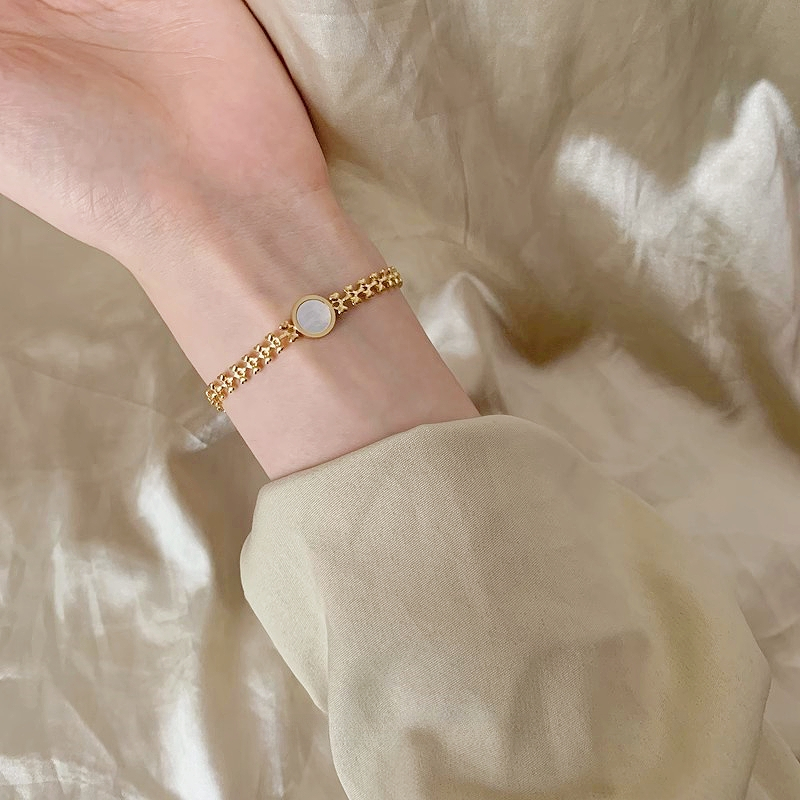 Vòng Tay Vỏ Sò Trắng 18K Bằng Thép Không Gỉ S061 Phong Cách Vintage