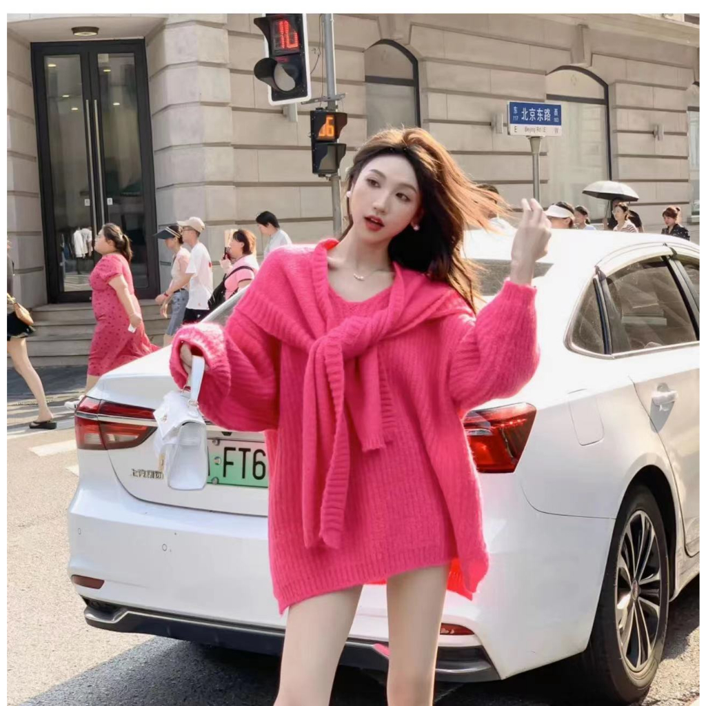 PINXIANG Áo sweater Tay Dài Dáng Rộng Thiết Kế Mới Cao Cấp Thời Trang Dành Cho Nữ