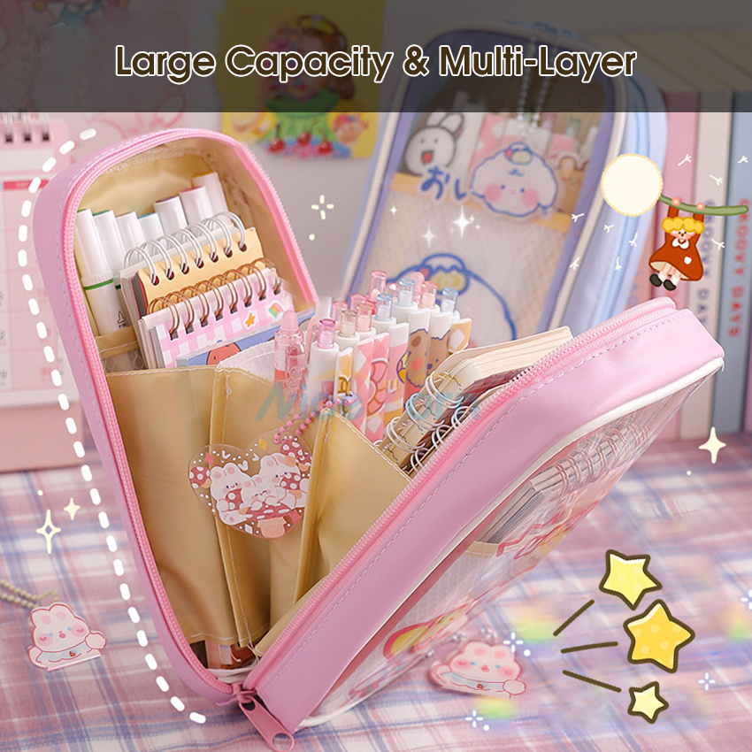 Niceborn Túi Đựng Bút Cầm Tay Trong Suốt Họa Tiết 3d Dễ Thương Sức Chứa Lớn