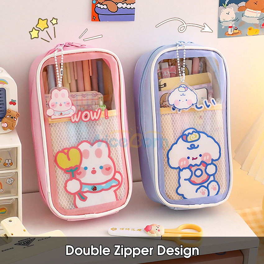 Niceborn Túi Đựng Bút Cầm Tay Trong Suốt Họa Tiết 3d Dễ Thương Sức Chứa Lớn