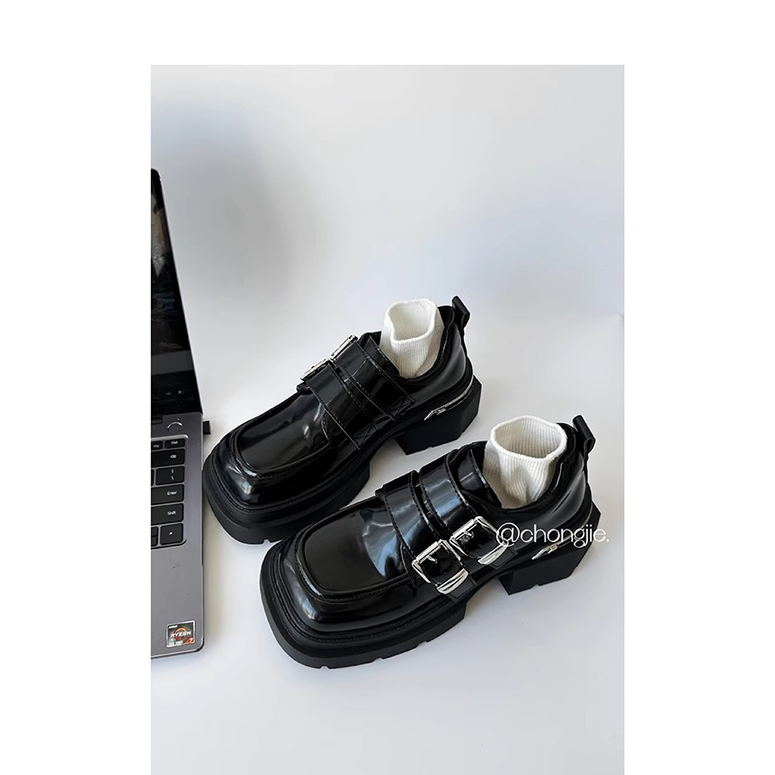 Đen Giày Da Đế Dày Phong Cách Anh Quốc Thời Trang Mùa Hè 2023 Cho Nữ