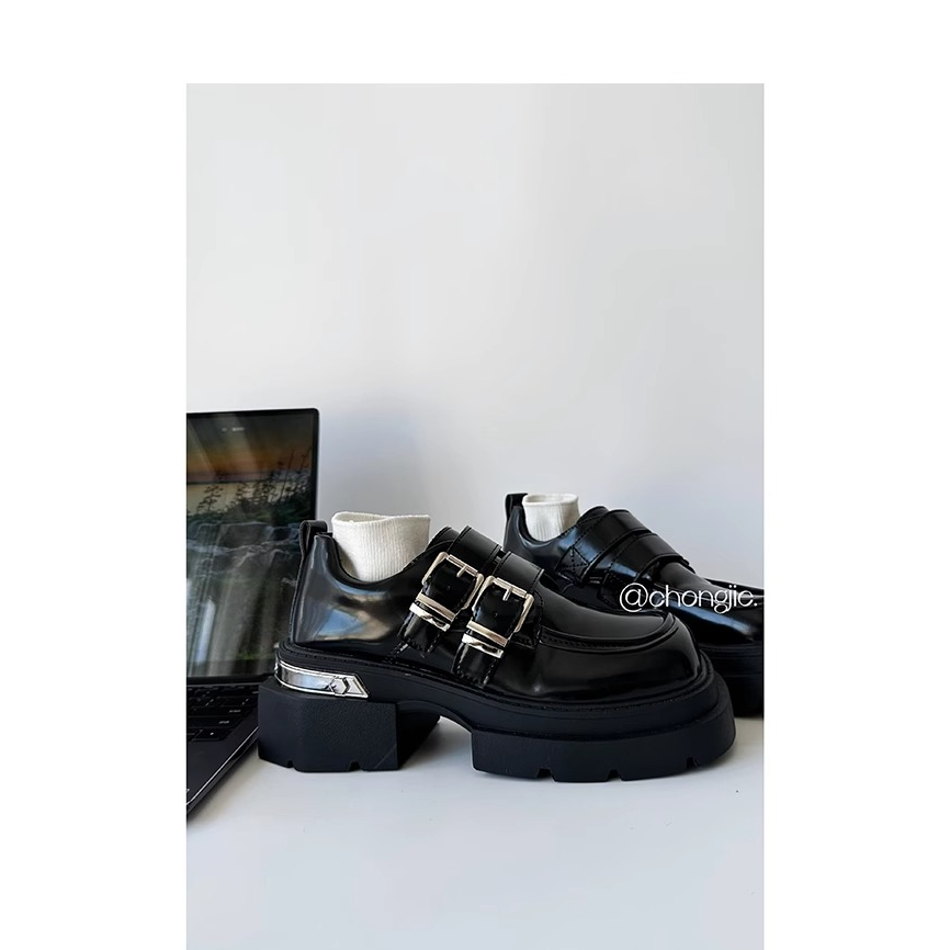 Đen Giày Da Đế Dày Phong Cách Anh Quốc Thời Trang Mùa Hè 2023 Cho Nữ