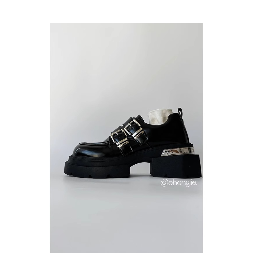 Đen Giày Da Đế Dày Phong Cách Anh Quốc Thời Trang Mùa Hè 2023 Cho Nữ