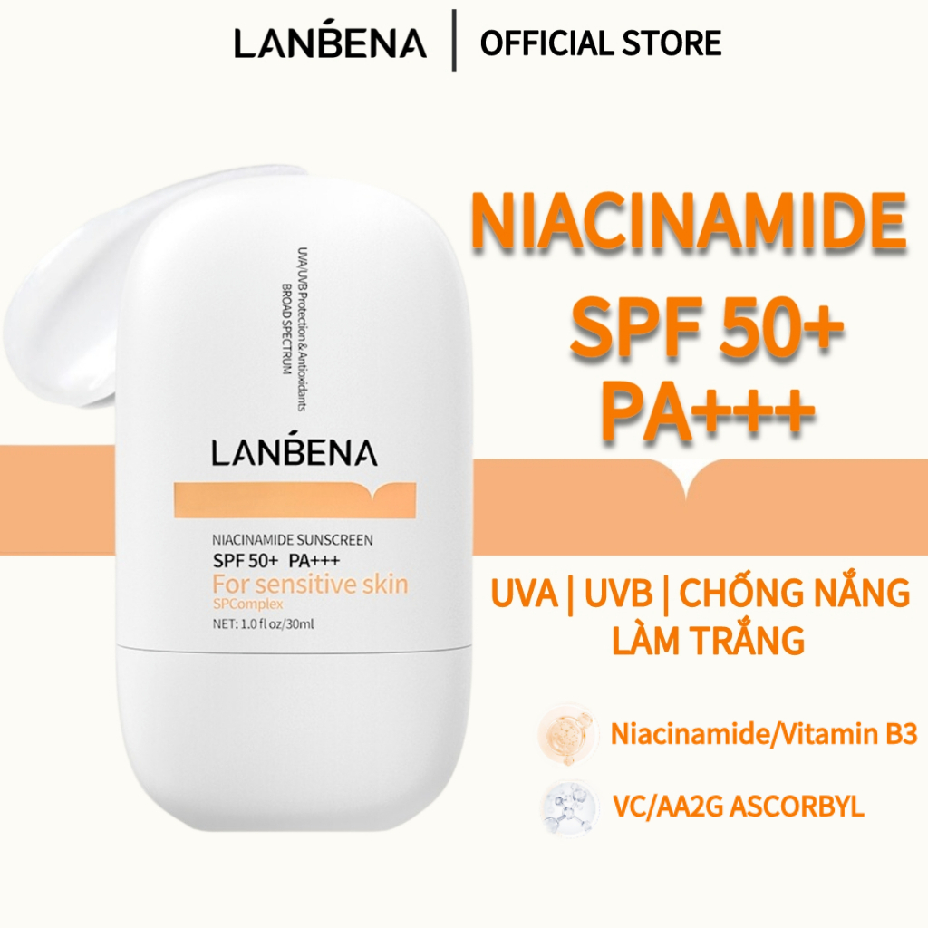 Kem Chống Nắng Lanbena UVB UVA SPF50+ PA+++ 30ml UV Chống Làm Trắng Sáng Da Kiềm Dầu Chăm Sóc Hiệu Quả Cho Da Nhạy Cảm