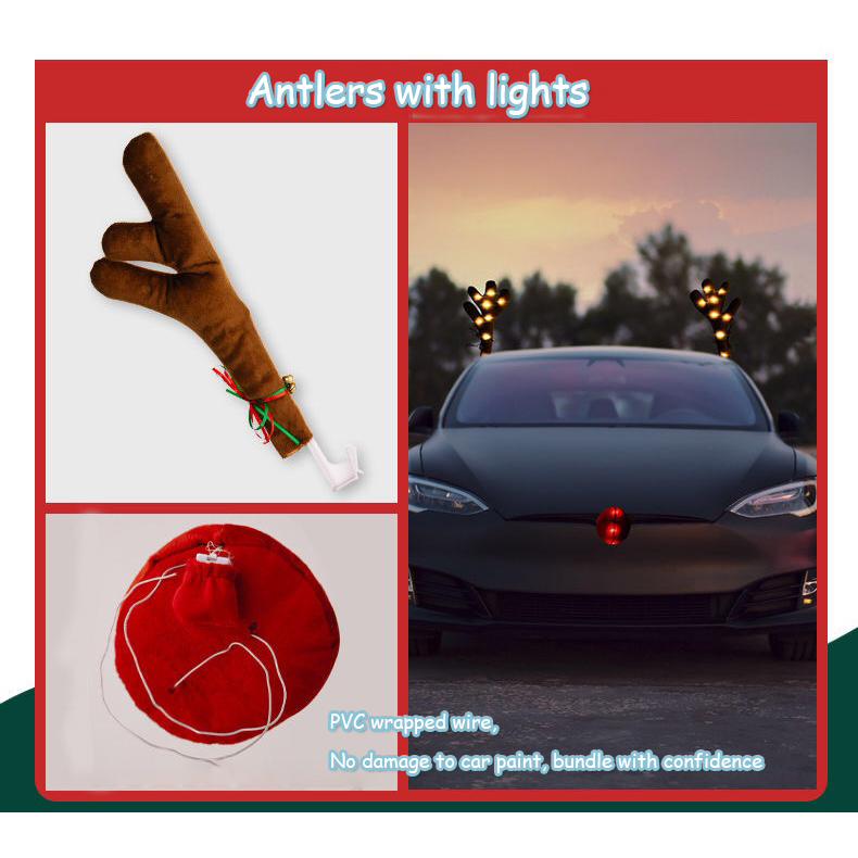 Bộ trang trí nóc xe hơi Giáng sinh Bộ trang trí nai sừng tấm Giáng sinh trang trí cửa sổ xe tuần lộc cho ô tô, xe tải, SUV