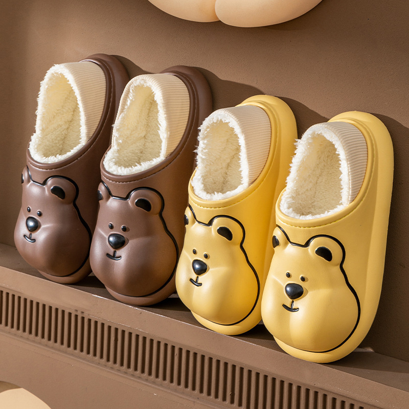 Renben Dép cotton Đi Trong Nhà Chống Trượt Không Thấm Nước In Hoạt Hình Gấu Nhỏ Dễ Thương Cho Cặp Đôi