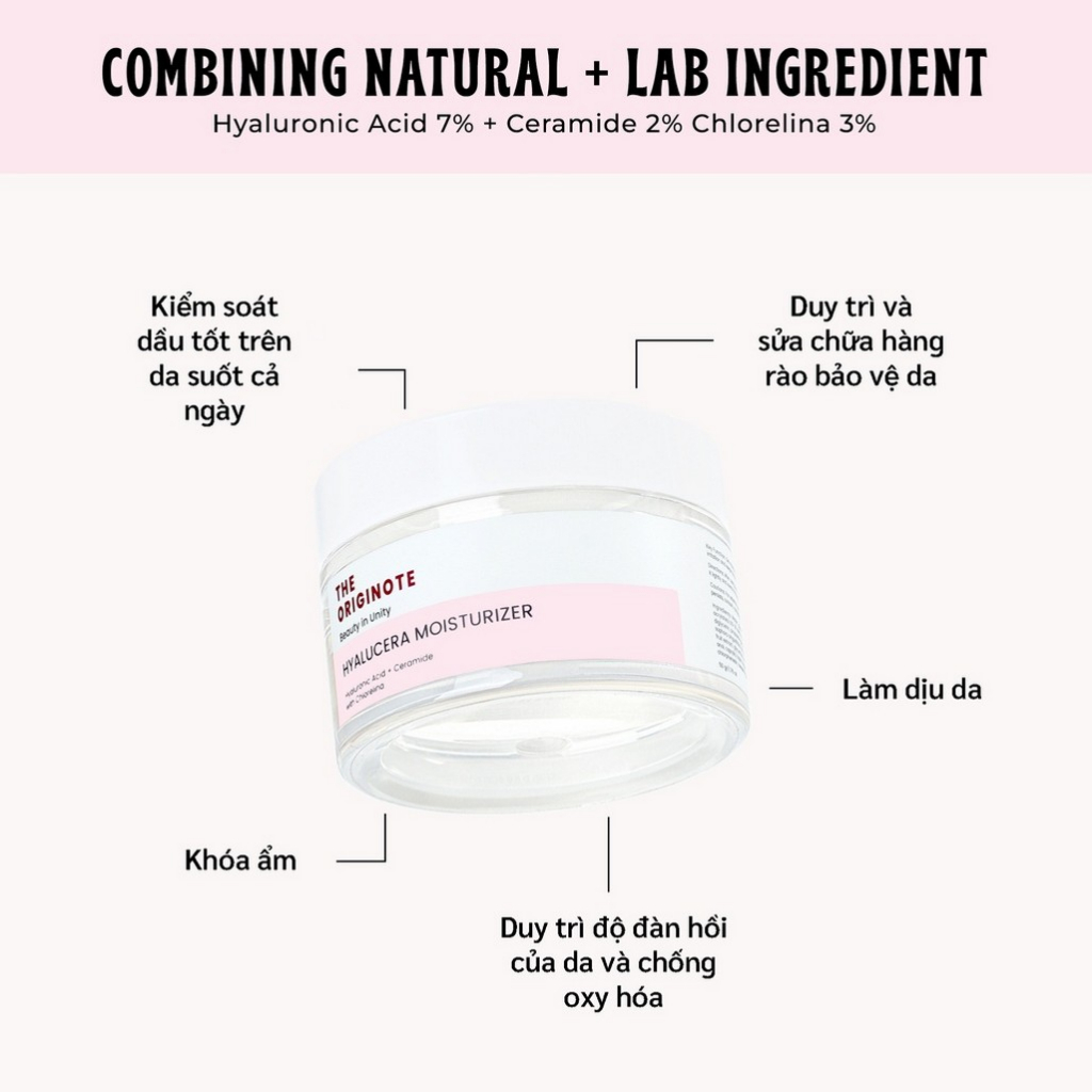The Originote kem chống nắng Dưỡng ẩm phục hồi với Hyaluronic Acid và Ceramide Chlorelina - Hyalucera Moisturizer Gel The Originote 50ml