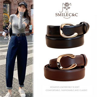 SmileFairyCC【COD & Hàng Có Sẵn】Thắt Lưng Da Khóa Chốt Cài Hình Mặt Cười Đơn Giản Chất Lượng Cao Cho Nữ