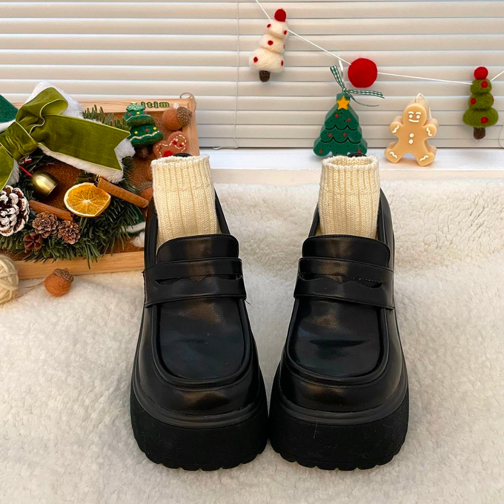 JINxCHOY SHOES Giày Cao Gót Da pu Mũi Tròn Đế Dày Phong Cách retro Cho Nữ