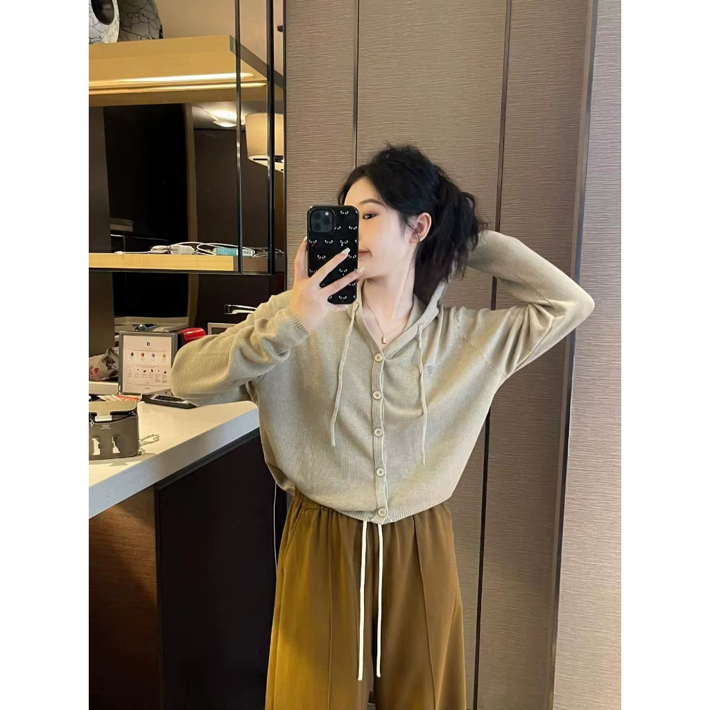 PINXIANG Áo Hoodie Dệt Kim Tay Dài Dáng Rộng Màu Trơn Thời Trang Hàn Quốc Dành Cho Nữ