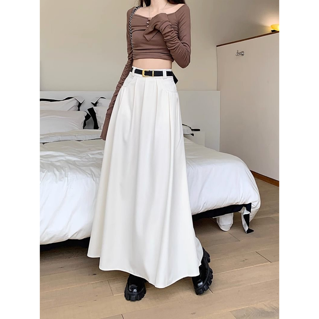 QADCOL Chân Váy Dài Dáng Chữ a Lưng Cao Phong Cách Hàn Quốc Thời Trang Mùa Thu Mới Cho Nữ