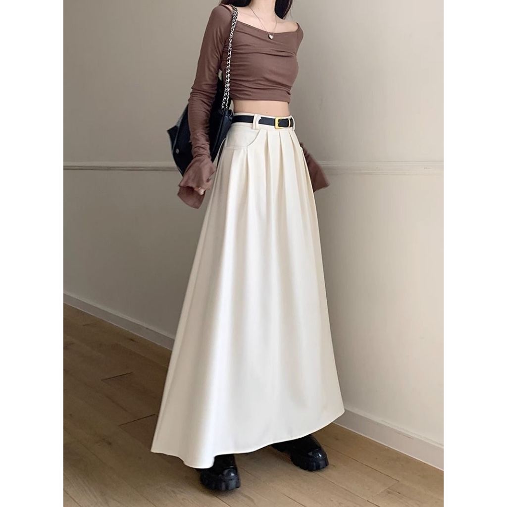 QADCOL Chân Váy Dài Dáng Chữ a Lưng Cao Phong Cách Hàn Quốc Thời Trang Mùa Thu Mới Cho Nữ