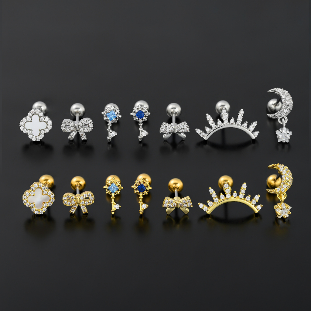 1 Chiếc G23 Thép Titan Bông Tai Nơ Chìa Khóa Bông Tai Nữ Tragus Bông Tai Trang Sức