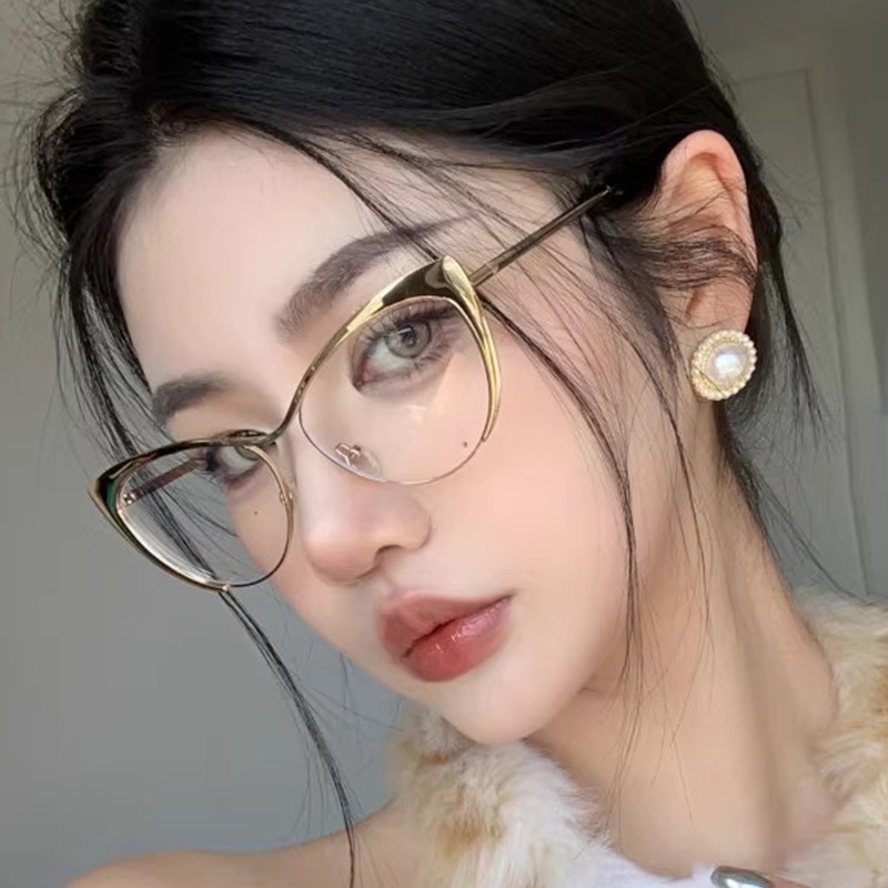 Kính Mát Mắt Mèo Gọng Kim Loại Chống Ánh Sáng Xanh Thời Trang Vintage Phương Tây Cho Nữ