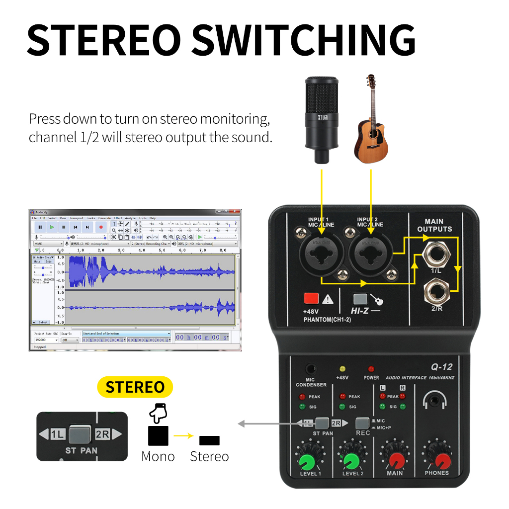 Thẻ Ghi Âm 2 Kênh xtuga q-12 mini usb Âm Thanh Nổi / mono Cho Đàn guitar Điện / studio