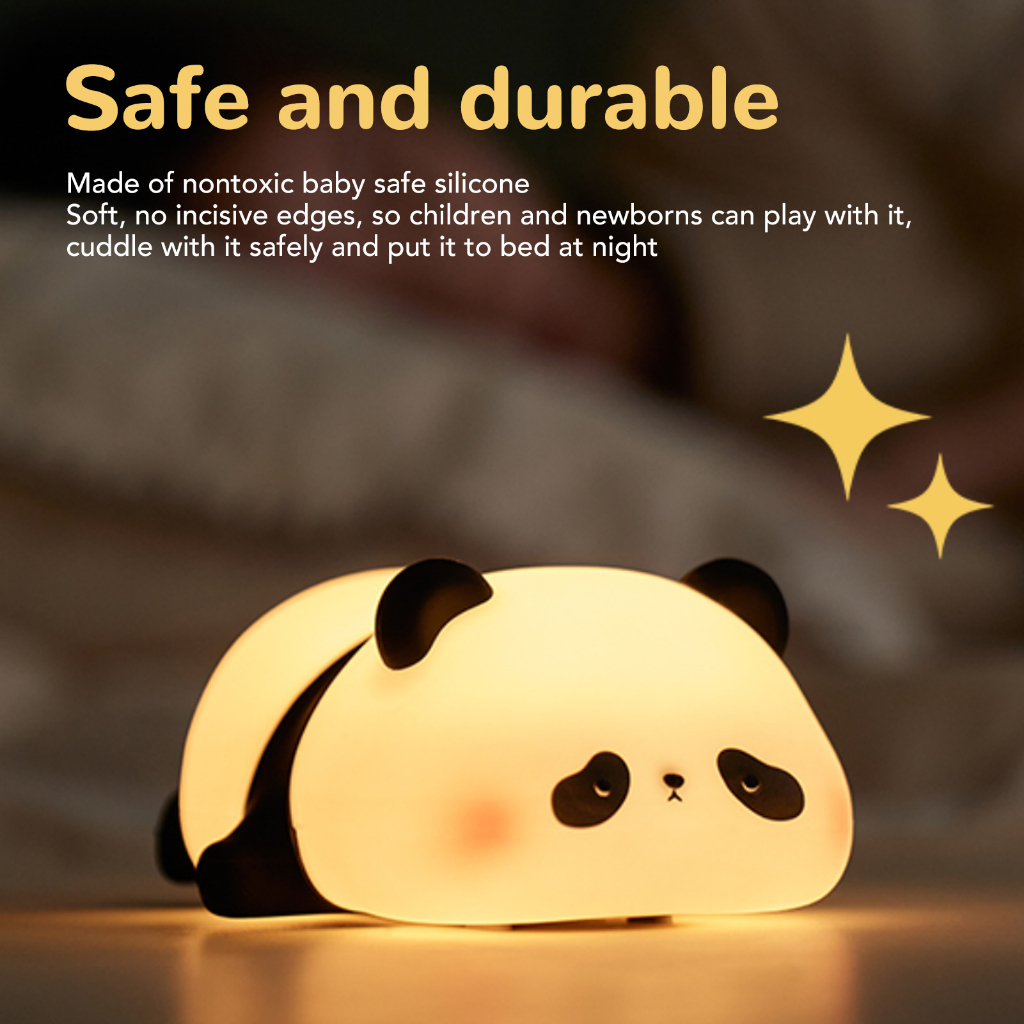 Đèn ngủ dễ thương hình gấu trúc usb sạc 1200mah mềm dẻo silicon mầm non cho trẻ tập đi em Beking A.