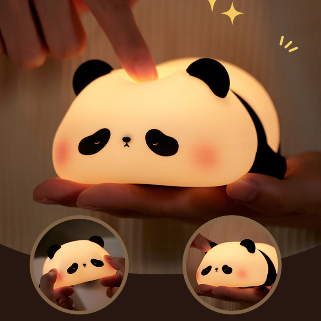 Đèn ngủ dễ thương hình gấu trúc usb sạc 1200mah mềm dẻo silicon mầm non cho trẻ tập đi em Beking A.