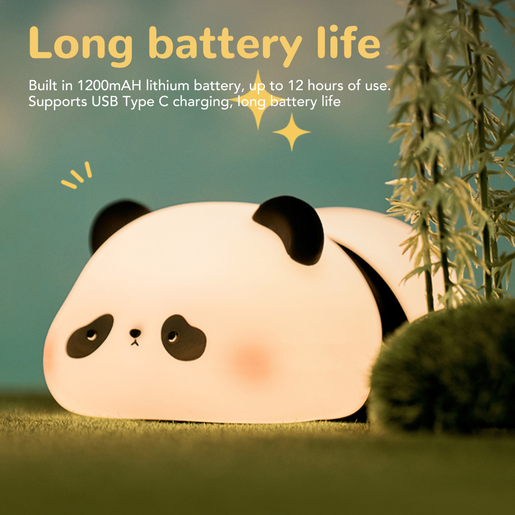 Đèn ngủ dễ thương hình gấu trúc usb sạc 1200mah mềm dẻo silicon mầm non cho trẻ tập đi em Beking A.