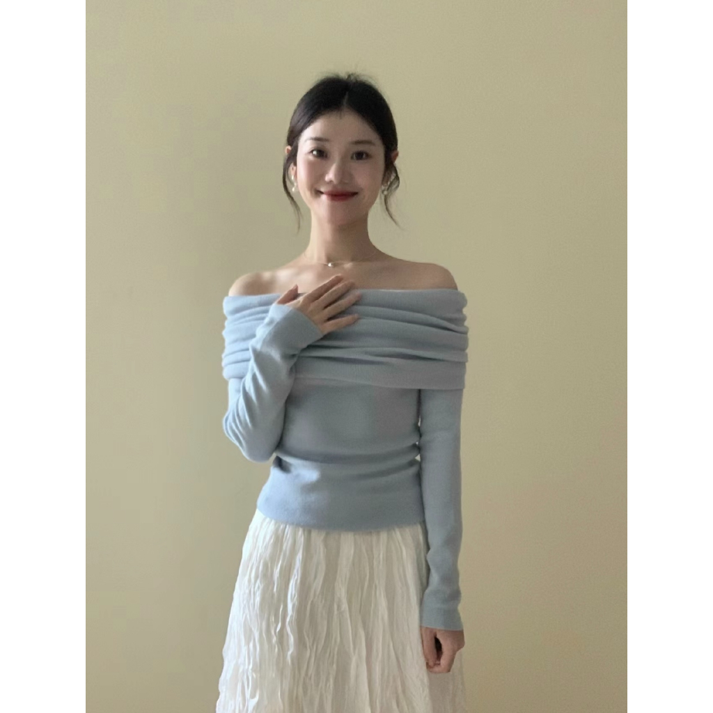 Lalisas Áo Croptop Dệt Kim Trễ Vai Dáng Ôm Nhẹ Nhàng