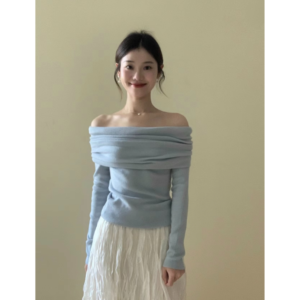 Lalisas Áo Croptop Dệt Kim Trễ Vai Dáng Ôm Nhẹ Nhàng