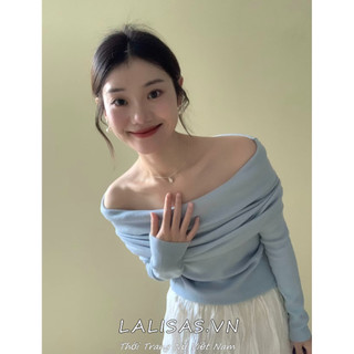Lalisas áo croptop dệt kim trễ vai dáng ôm nhẹ nhàng
