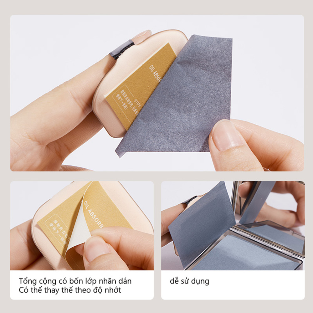 Gecomo Giấy Thấm Dầu Than Tre Hoạt Tính Kèm Gương Trang Điểm Lâu Trôi
