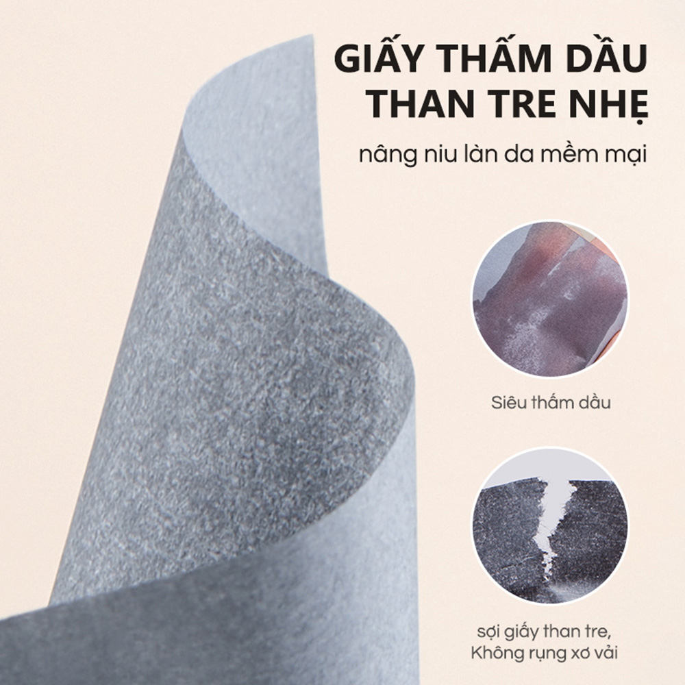 Gecomo Giấy Thấm Dầu Than Tre Hoạt Tính Kèm Gương Trang Điểm Lâu Trôi