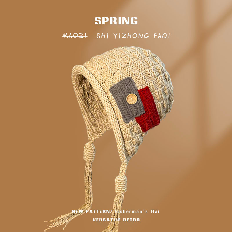 Mũ Len Tròng Đầu Dệt Tay Phối Tua Rua Thời Trang Thu Đông Hàn Quốc