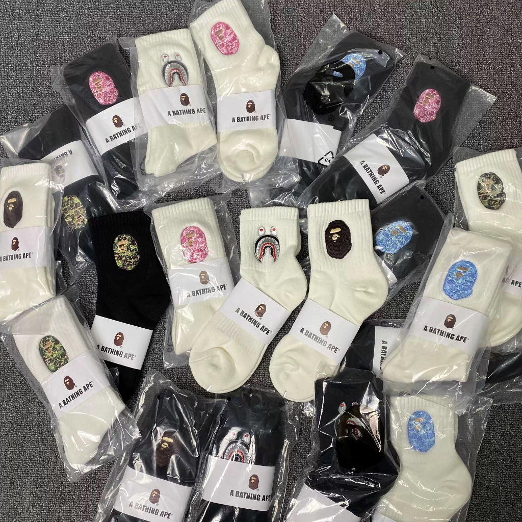 Bape Tất Thể Thao Dài Trung Bình Thêu Họa Tiết Thời Trang Bốn Mùa Cho Nam Nữ