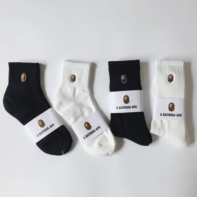 Bape Tất Thể Thao Dài Trung Bình Thêu Họa Tiết Thời Trang Bốn Mùa Cho Nam Nữ