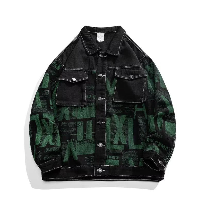 Thời Trang Áo Khoác denim Dáng Rộng In Họa Tiết Trẻ Trung Cá Tính Cho Nam áo khoát nam retro áo khoác bomber