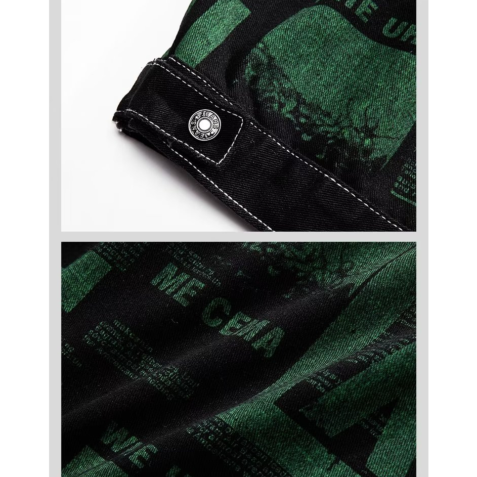 Thời Trang Áo Khoác denim Dáng Rộng In Họa Tiết Trẻ Trung Cá Tính Cho Nam áo khoát nam retro áo khoác bomber