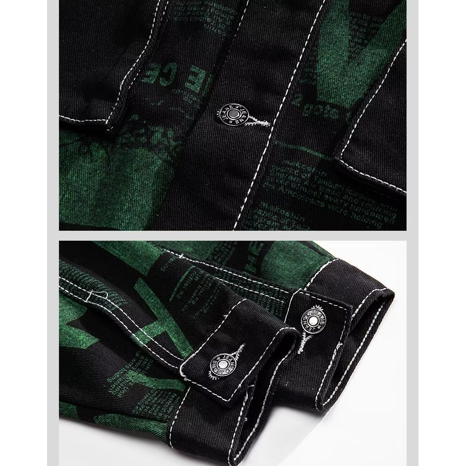 Thời Trang Áo Khoác denim Dáng Rộng In Họa Tiết Trẻ Trung Cá Tính Cho Nam áo khoát nam retro áo khoác bomber