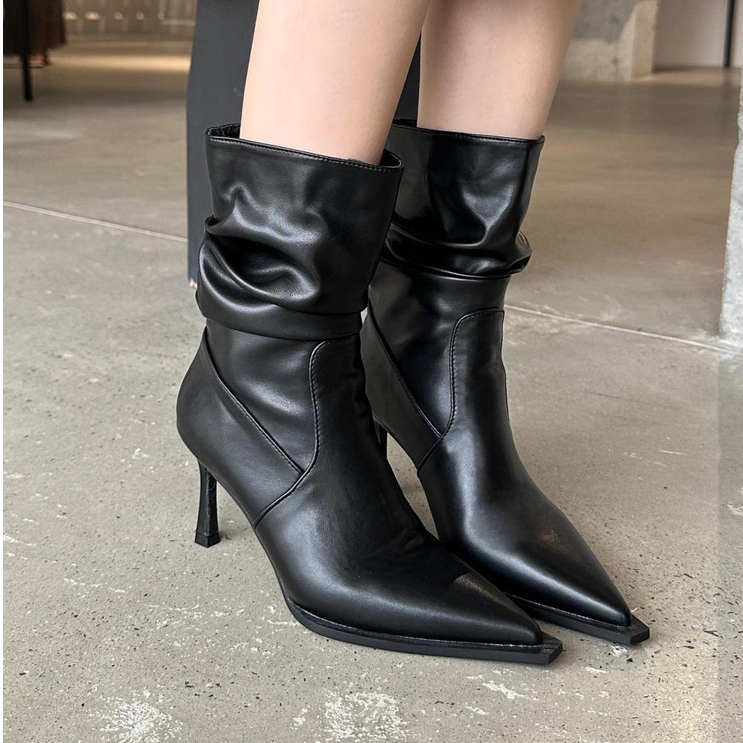 Giày Bốt Cao Gót Mũi Nhọn Xếp Ly Tự Nhiên Thời Trang Âu Mỹ Mùa Thu Đông 2023