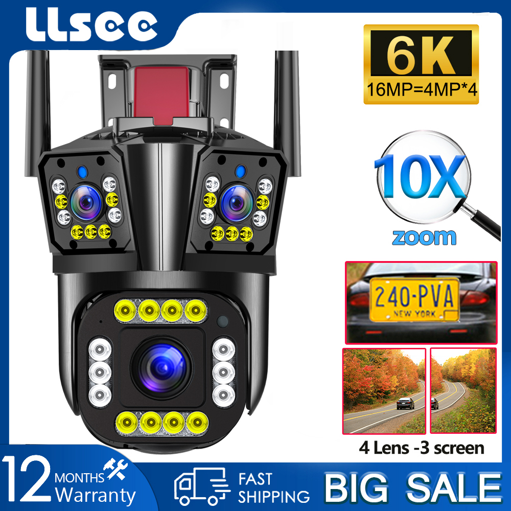 LLSEE 12MP 6K Camera 3 Mắt PTZ Zoom 10X Camera giám sát không dây WIFI Tầm nhìn ban đêm ngoài trời Không thấm nước Giao tiếp hai chiều
