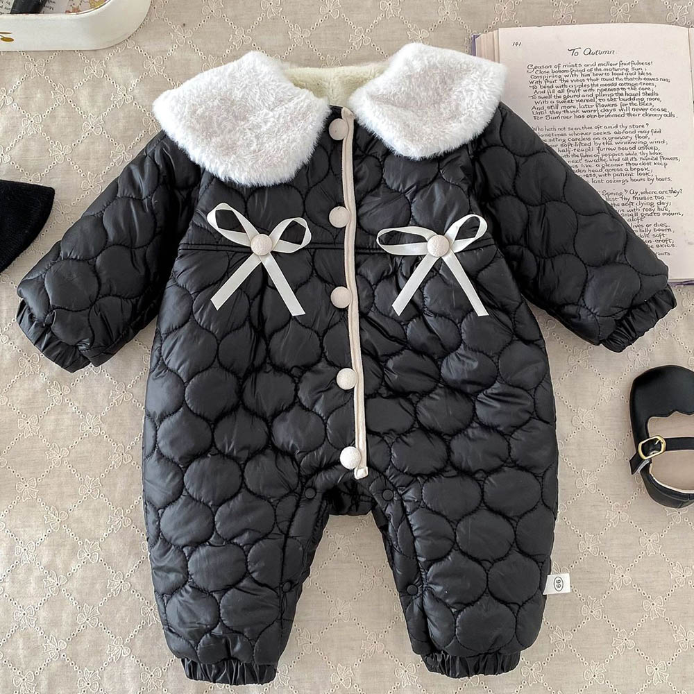 Onesies Áo Liền Quần Thêu Hoa Bằng Vải Lông Cừu Dày Giữ Ấm Mùa Đông Cho Bé Gái Sơ Sinh 1 Tuổi