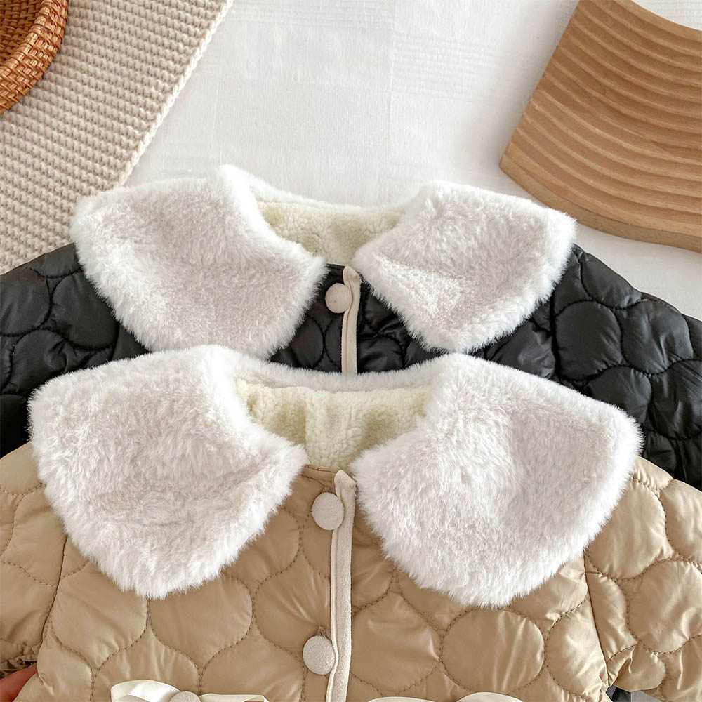 Onesies Áo Liền Quần Thêu Hoa Bằng Vải Lông Cừu Dày Giữ Ấm Mùa Đông Cho Bé Gái Sơ Sinh 1 Tuổi