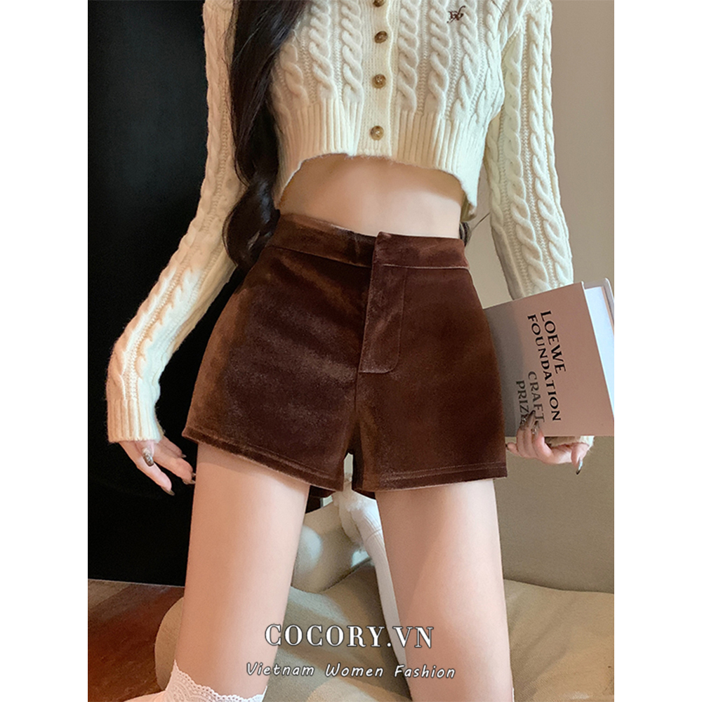 Cocory vn Quần Short Nhung Lưng Cao y2k Thời Trang Hàn Quốc