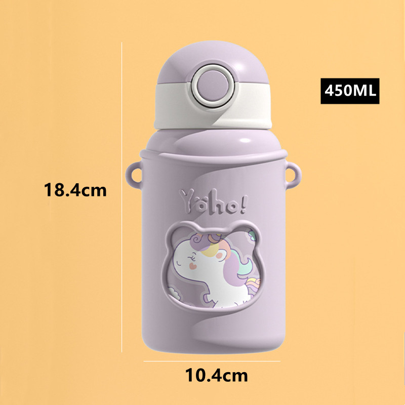 Bình Nước Giữ Nhiệt Bằng Thép Không Gỉ 316 450ml Kèm Ống Hút Họa Tiết Hoạt Hình Dễ Thương Cho Bé tumbler
