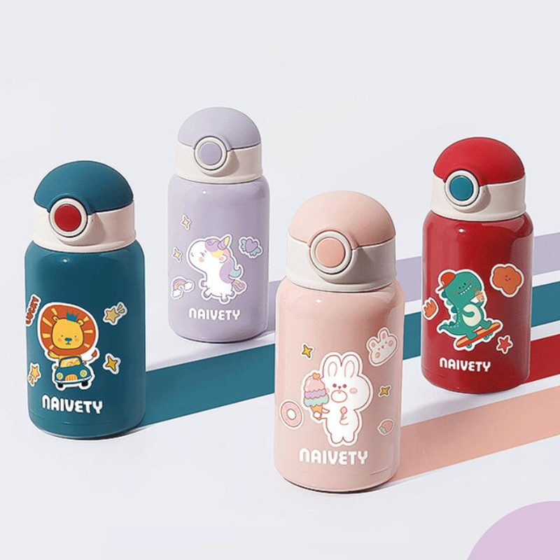 Bình Nước Giữ Nhiệt Bằng Thép Không Gỉ 316 450ml Kèm Ống Hút Họa Tiết Hoạt Hình Dễ Thương Cho Bé tumbler