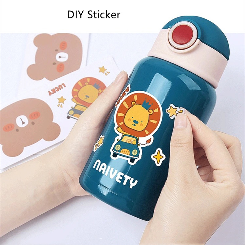 Bình Nước Giữ Nhiệt Bằng Thép Không Gỉ 316 450ml Kèm Ống Hút Họa Tiết Hoạt Hình Dễ Thương Cho Bé tumbler