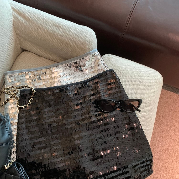 Xiaozhainv Chân Váy Chữ a Lưng Cao Đính Kim Sa Lấp Lánh Thời Trang Hàn Quốc Cho Nữ