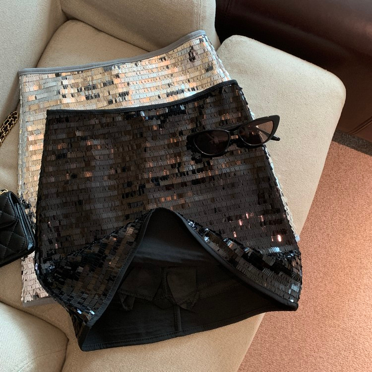 Xiaozhainv Chân Váy Chữ a Lưng Cao Đính Kim Sa Lấp Lánh Thời Trang Hàn Quốc Cho Nữ