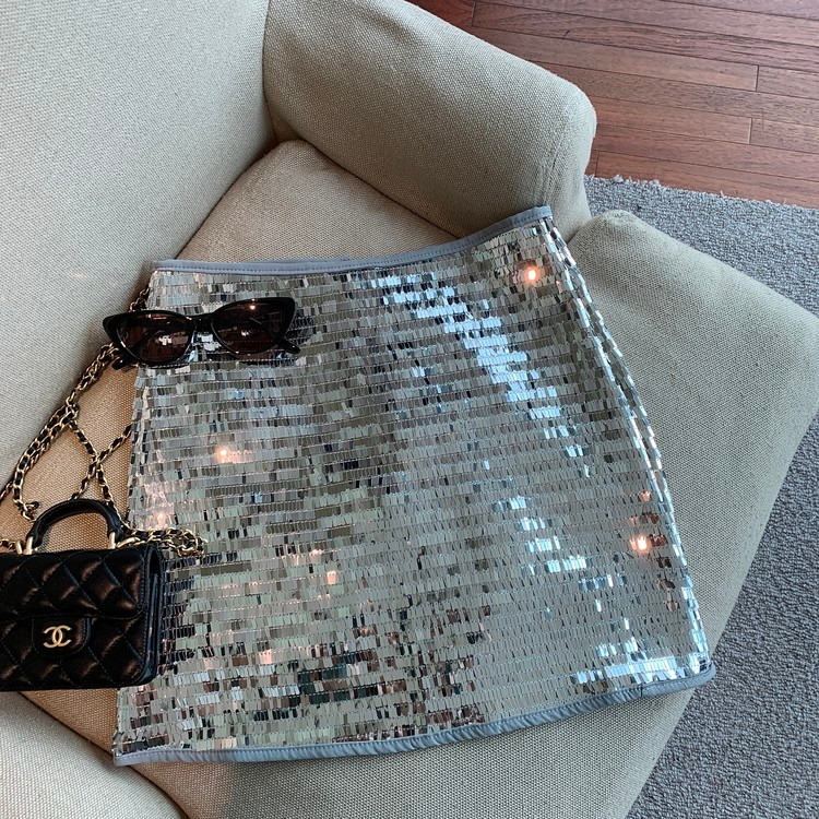 Xiaozhainv Chân Váy Chữ a Lưng Cao Đính Kim Sa Lấp Lánh Thời Trang Hàn Quốc Cho Nữ