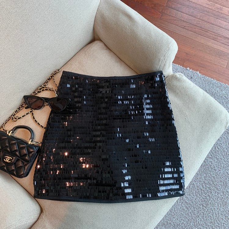 Xiaozhainv Chân Váy Chữ a Lưng Cao Đính Kim Sa Lấp Lánh Thời Trang Hàn Quốc Cho Nữ