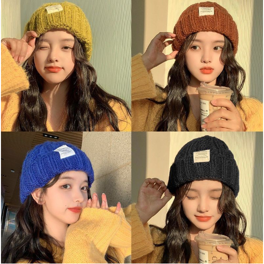 Mũ Len Dệt Kim Dày Dặn Màu Trơn Thời Trang Mùa Đông Hàn Quốc Cho Cặp Đôi