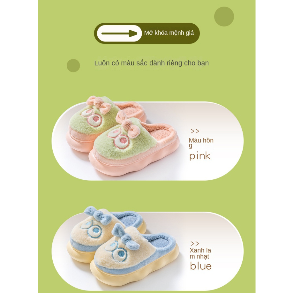 Dép Bông cotton Ấm Áp Đính Nơ Dễ Thương Thời Trang Thu Đông