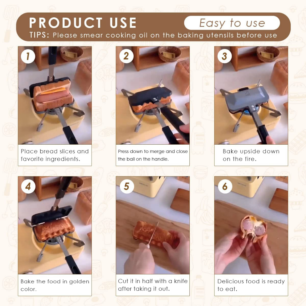 Sẵn sàng tại VN ✔ Chảo Nướng Bánh Sandwich Hai Mặt Không Dính Chảo Kẹp Nướng Bánh Mì